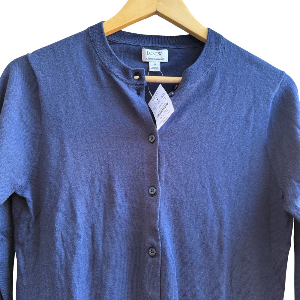 NWT J. Crew Navy Classic Cotton Button-Up Sweater Cardigan Minimalist Academia - Picture 4 of 16
